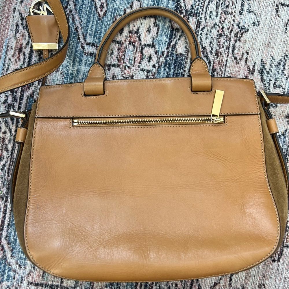 Michael Kors Authentic Romy Medium Suede Crossbody Messenger Bag Tan Leather - Picture 7 of 15